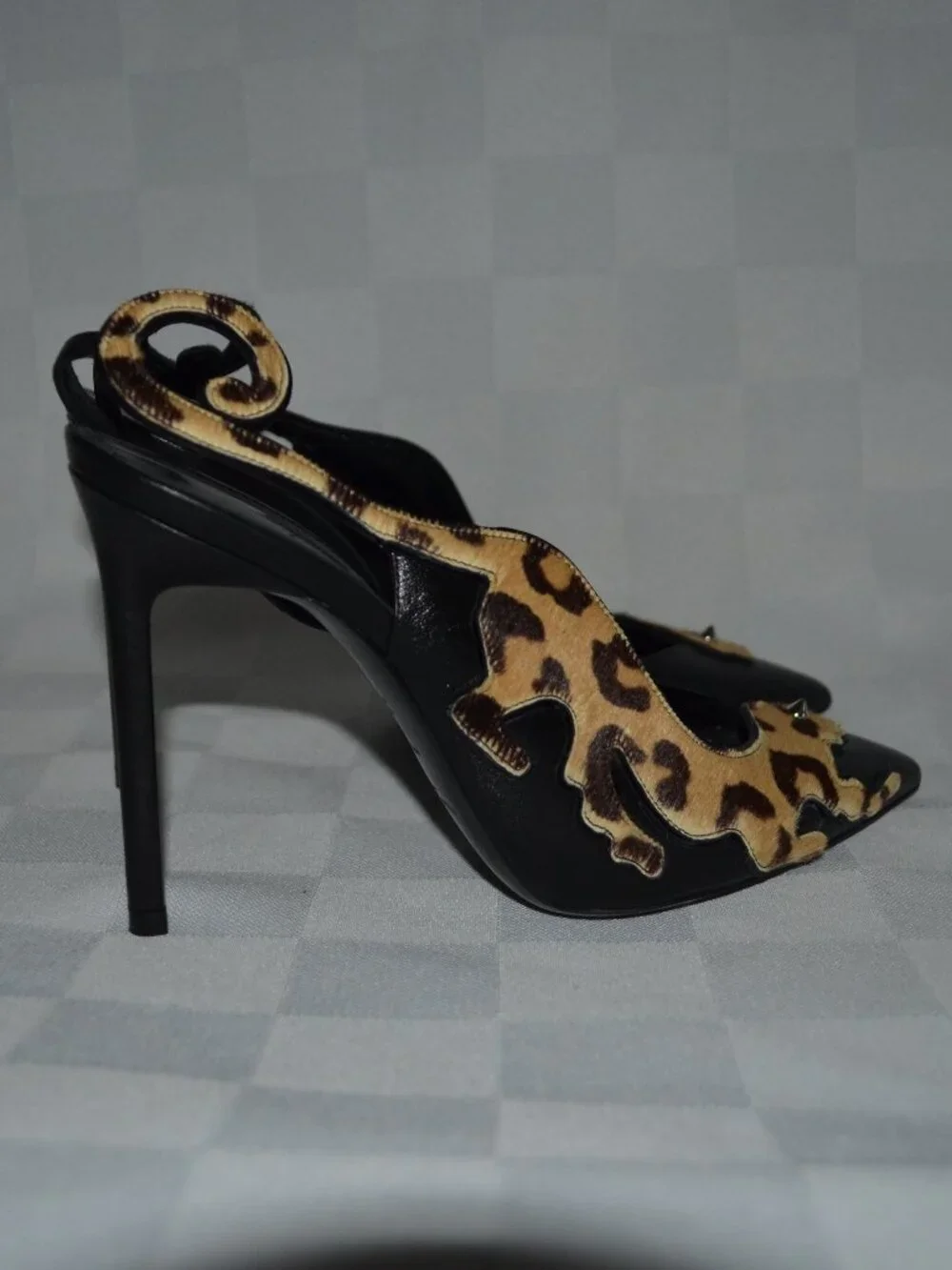 $1095 Sz 36.5 SAINT LAURENT Anja 105 Punk Leopard Slingback Pumps 4" Heels - Picture 5 of 9